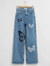 MID BLUE BUTTERFLY WIDE LEG JEANS - THE VOGUE APPARELS